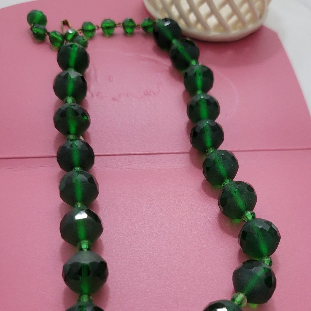 West Germany Antique Necklace Emerald Green Crystal 15" long